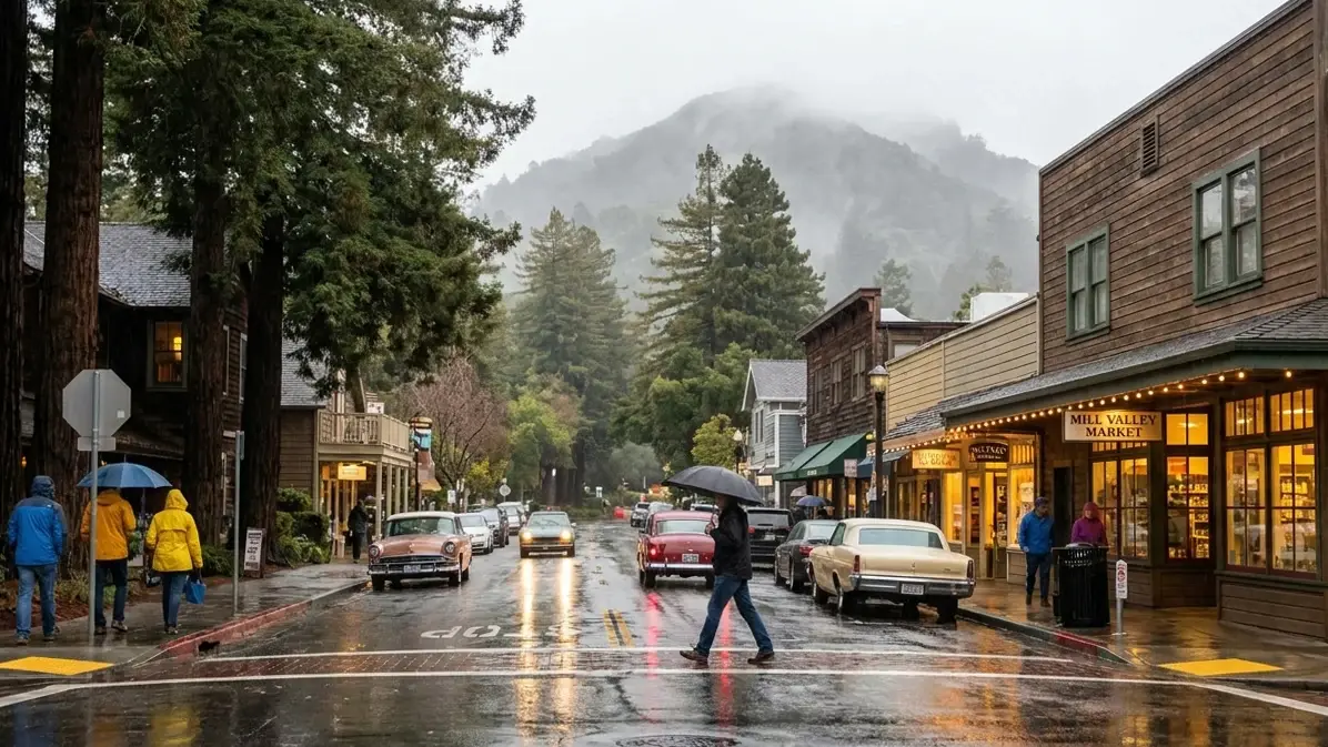 Mill Valley downtown and redwood town character