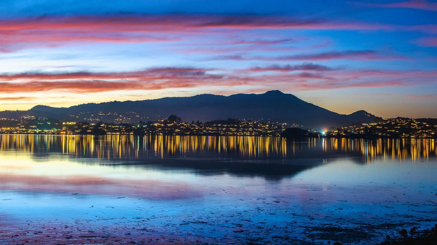 Reflections of San Rafael over the bay