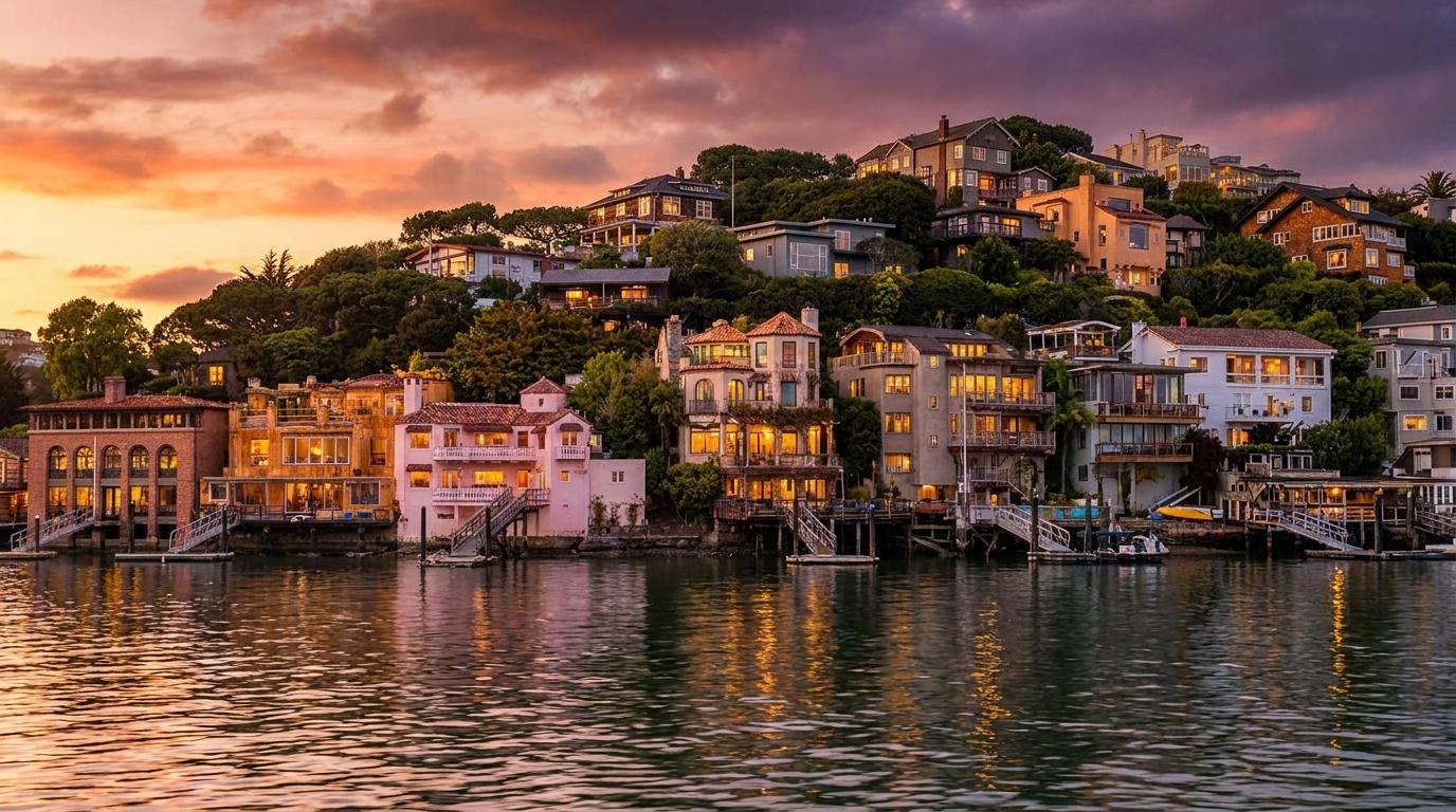 Belvedere waterfront streets and bay-facing residential vistas