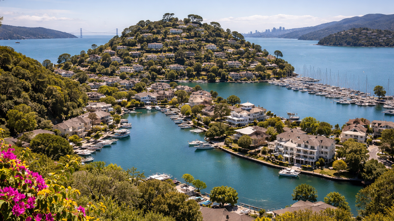 Belvedere Island waterfront, lagoon, and bay panoramas