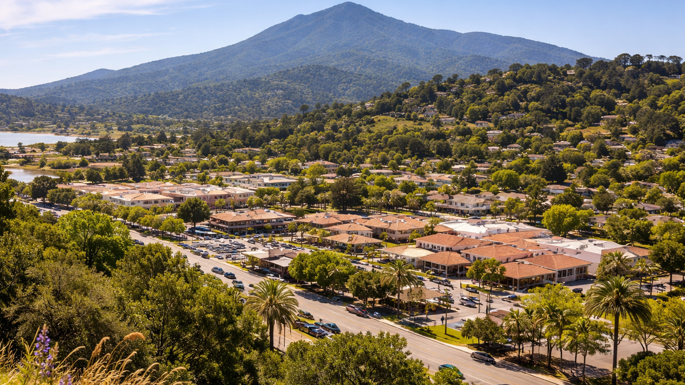 Corte Madera shopping corridor, bayfront reserve, and Central Marin access