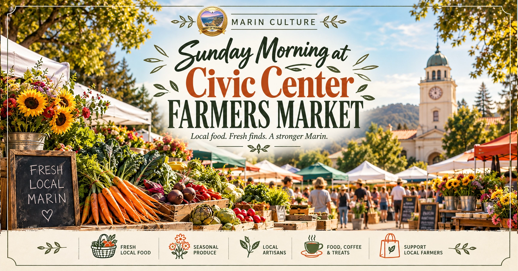 Sunday Morning at Civic Center Farmers Market illustrated guide cover