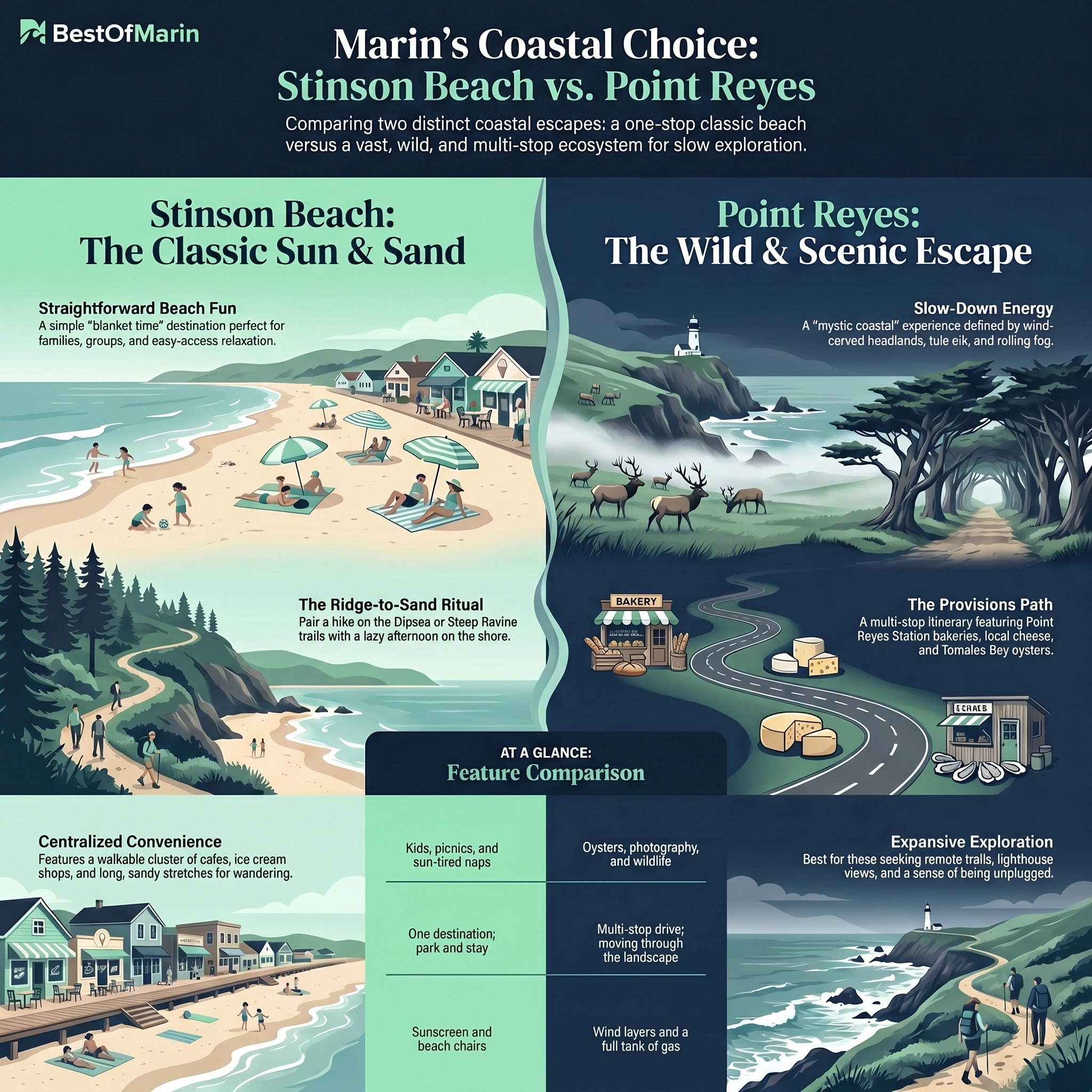 Stinson Beach and Point Reyes day trips in Marin County