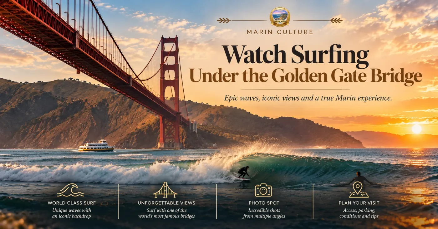 Surfing beneath the Golden Gate Bridge at Fort Point