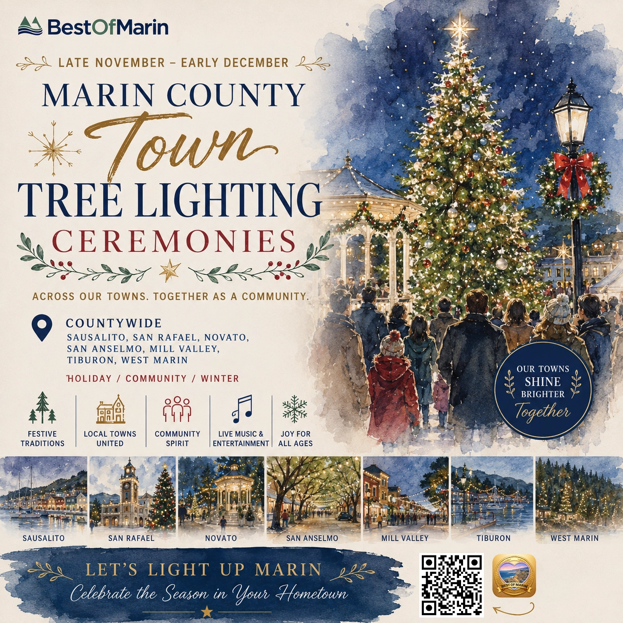 Marin County town tree lighting ceremonies overview