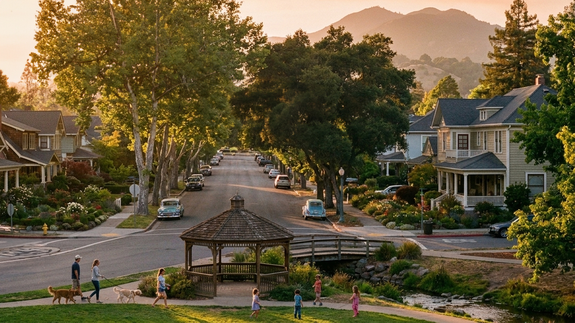 San Anselmo antiques row, cafes, and creek-side town character